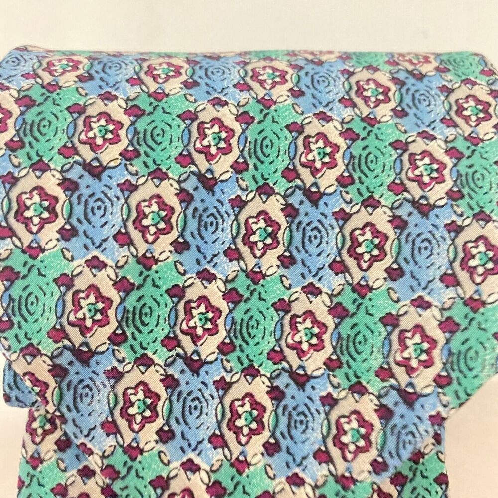 #5536 Bill Blass Mens Turquoise Floral Pattern Necktie, Tie 55 X 3.75